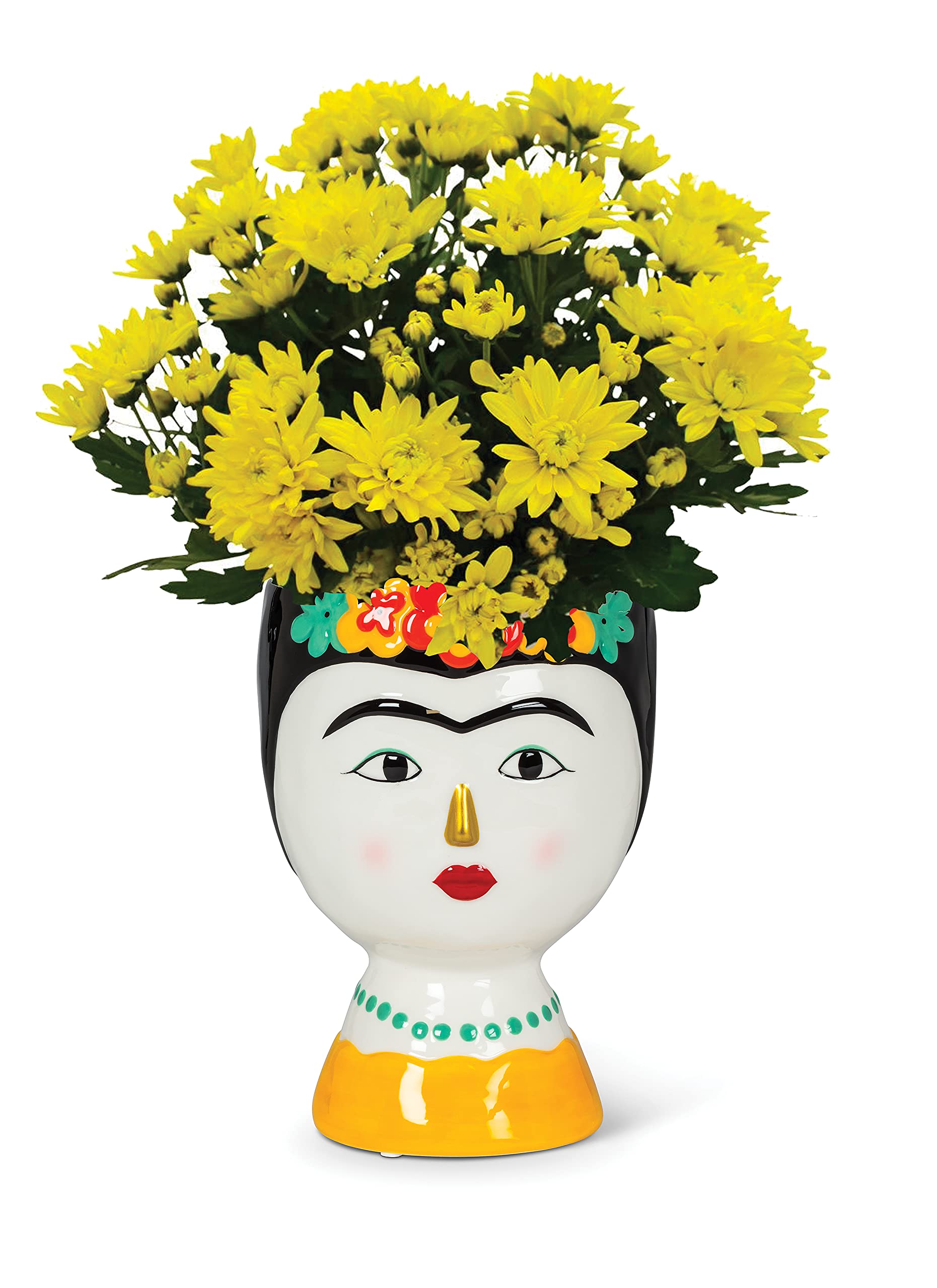 Abbott Collection Frida Kahlo Lady with Flowers Vase - 8 Inch Medium Home Decor for Living Room, Bedroom & Office | Mexican Folk Art Inspired Ceramic Vase