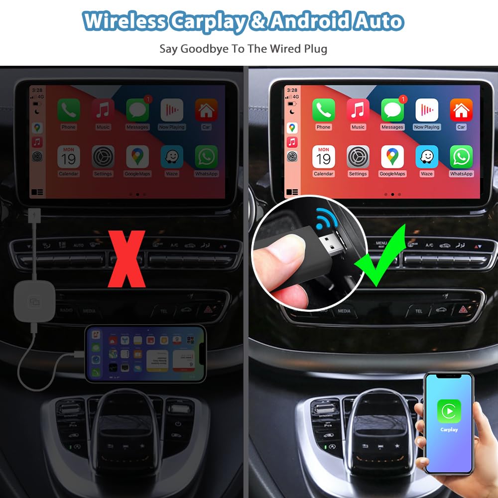 Sunweyer 2024 Wireless CarPlay & Android Auto Adapter - 2-in-1 Auto Connect Box with Online Updates | Wired to Wireless Converter for Cars 2015+ & iPhone iOS 10+ | Perfect for Commuting, Road Trips & Hands-Free Navigation