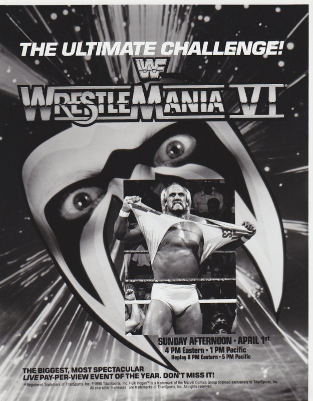 1990 WrestleMania 6 Hulk Hogan vs Ultimate Warrior Vintage Wrestling Collectible - Perfect for Wrestling Fans, Memorabilia Collectors & Sports Decor