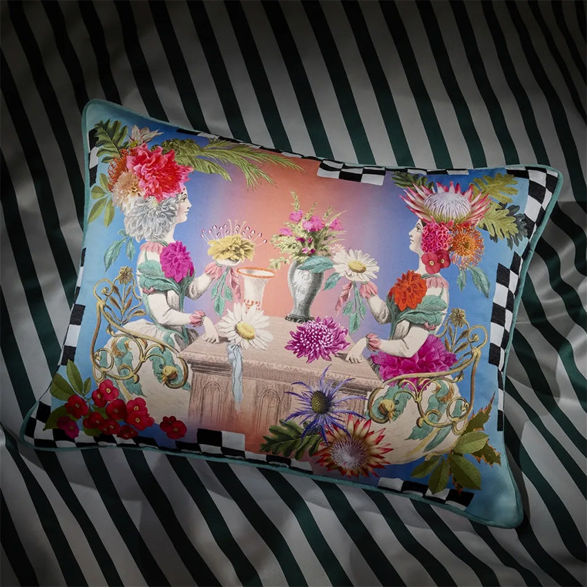 Christian Lacroix Fleurs Jumelles Mosaique Decorative Throw Pillow Cover - Luxury Home Decor for Living Room, Bedroom & Sofa