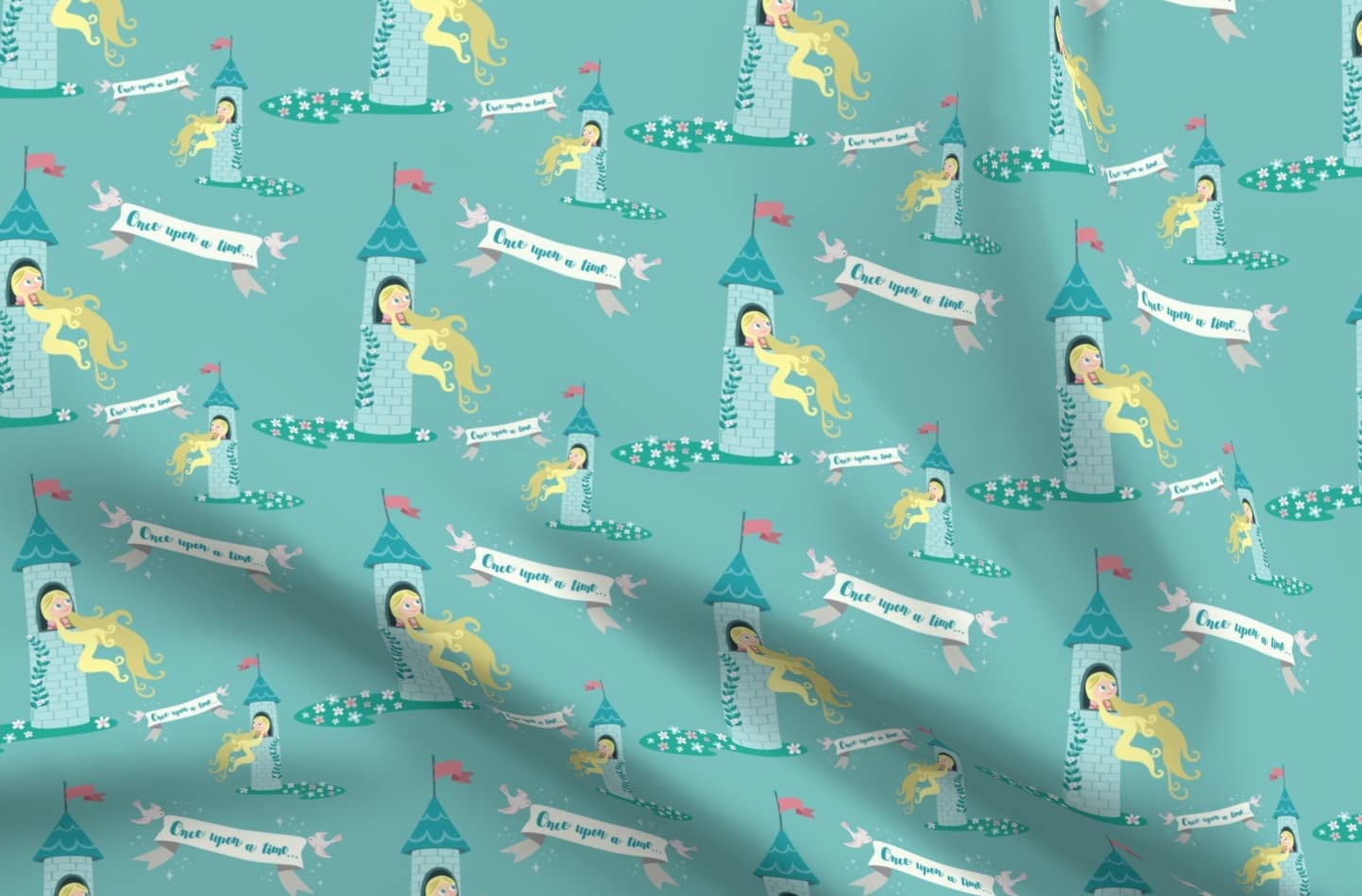 Time Castle Princess Kids Nursery Satin Fabric by The Yard - Printed Cotton Fabric for Sewing, Lining, Apparel, Fashion, Blankets & Home Decor - Perfect for DIY Projects, Baby Clothing & Nursery Decorations