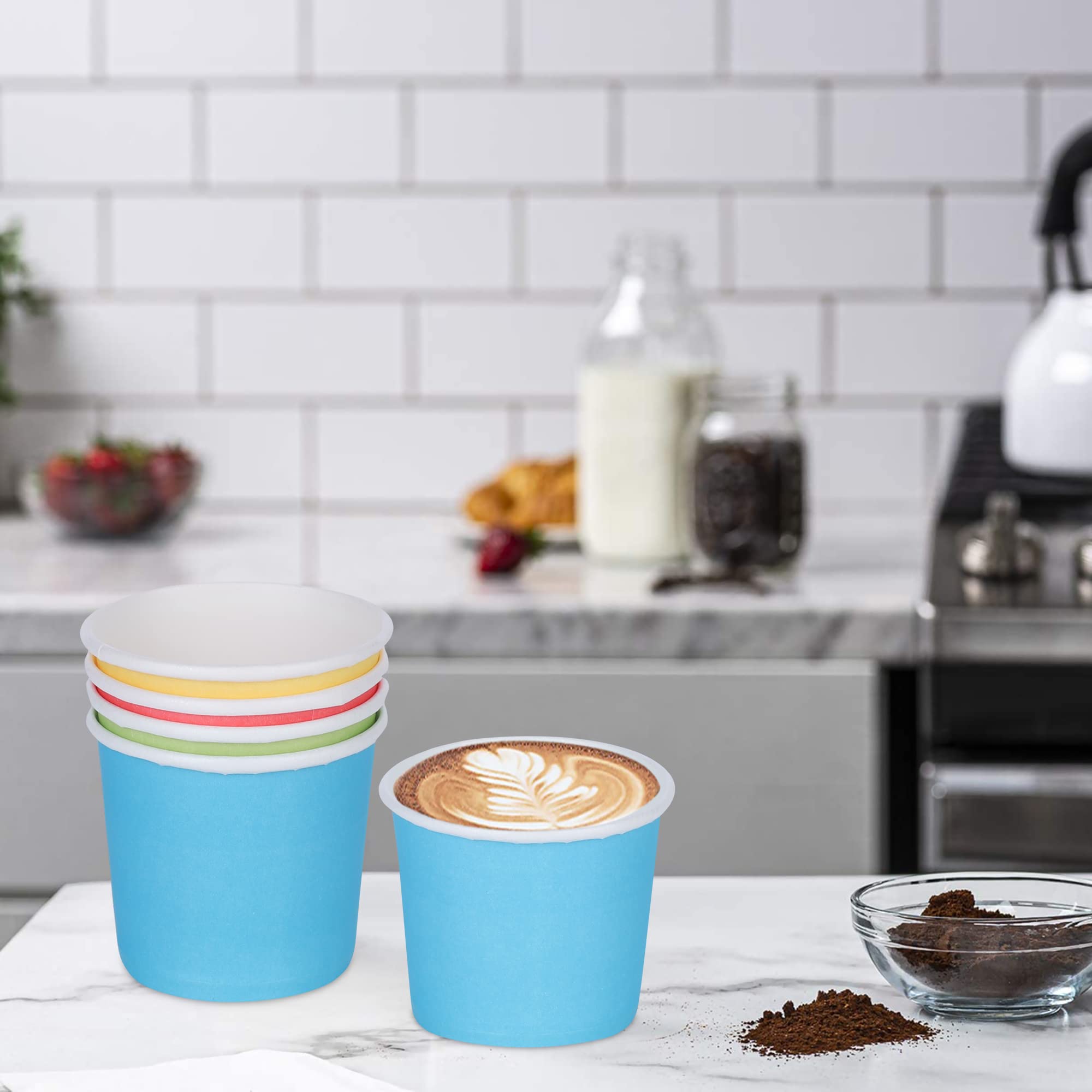 E Kysa Basics Disposable Paper Tea & Coffee Cups - 50-Piece Set, 110ml (4oz), Multicolor - Perfect for Parties, Offices & On-the-Go Beverages