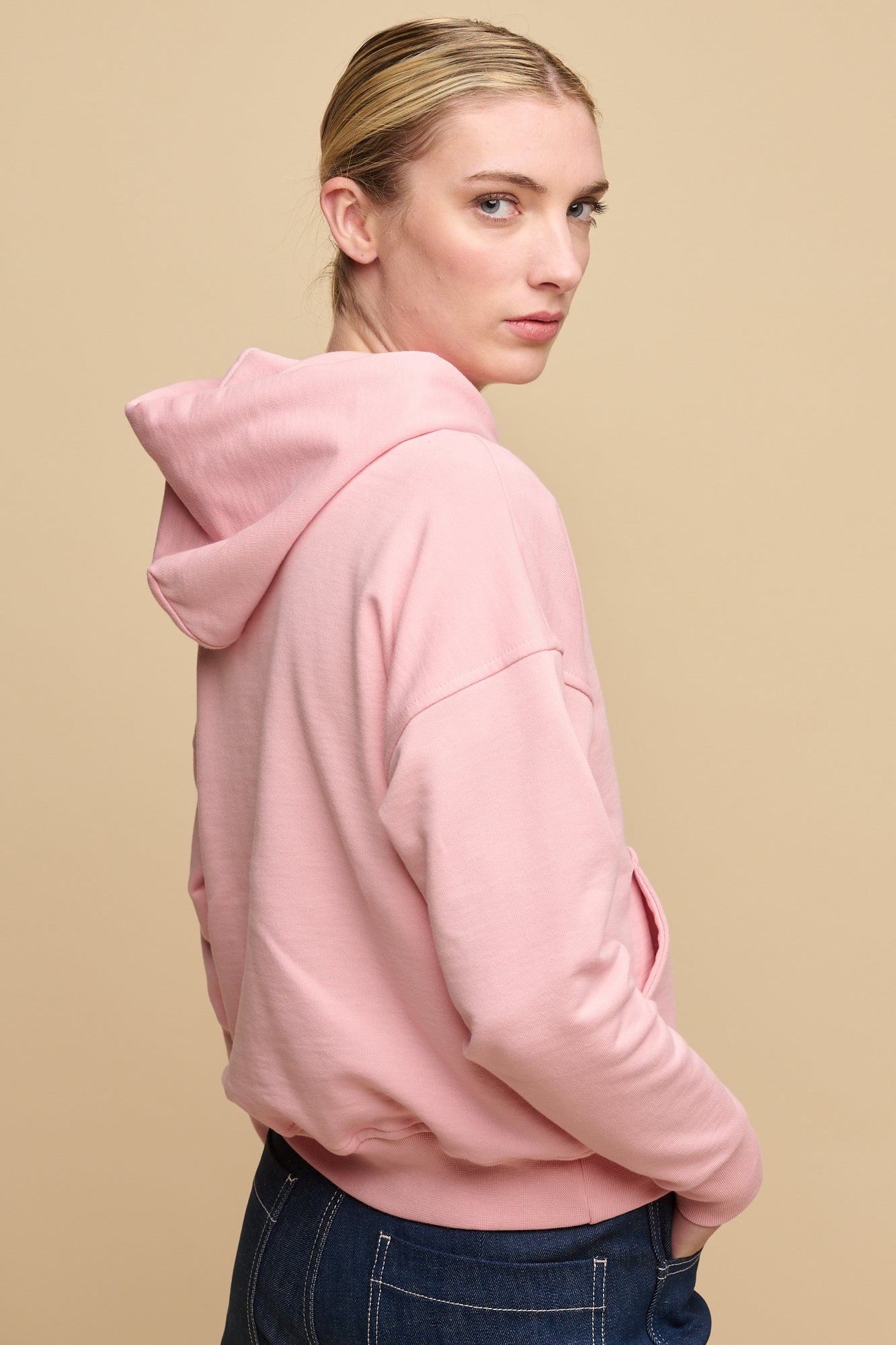 Women's Pale Pink Hooded Sweatshirt - Soft Fleece Pullover with Kangaroo Pocket | Cozy Casual Wear for Fall & Winter, Gym, Lounge, and Outdoor Activities