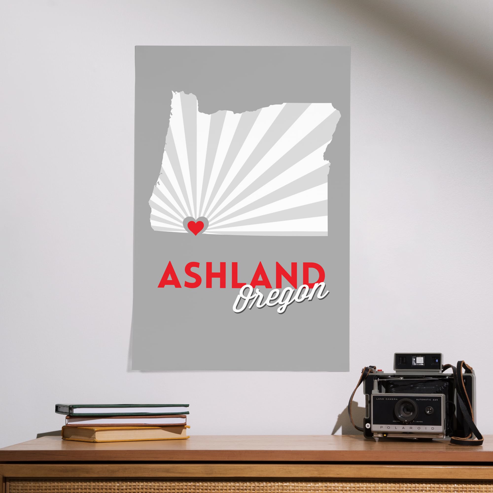 Lantern Press 16x24 Inch Giclee Art Print - Ashland Oregon Landscape with Red Heart Design | Wall Decor for Living Room, Bedroom & Office