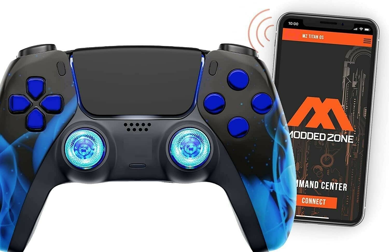 MODDEDZONE Wireless PS5 Controller with Rapid Fire & Anti-Recoils Mods - Custom Smart Controller for PS5 & PC Gaming | App-Controlled Macros | Perfect for FPS Games Like Call of Duty & Fortnite | Enhanced Gaming Experience (Blue Fire Edition) - Ideal for Competitive Gaming & Esports Tournaments