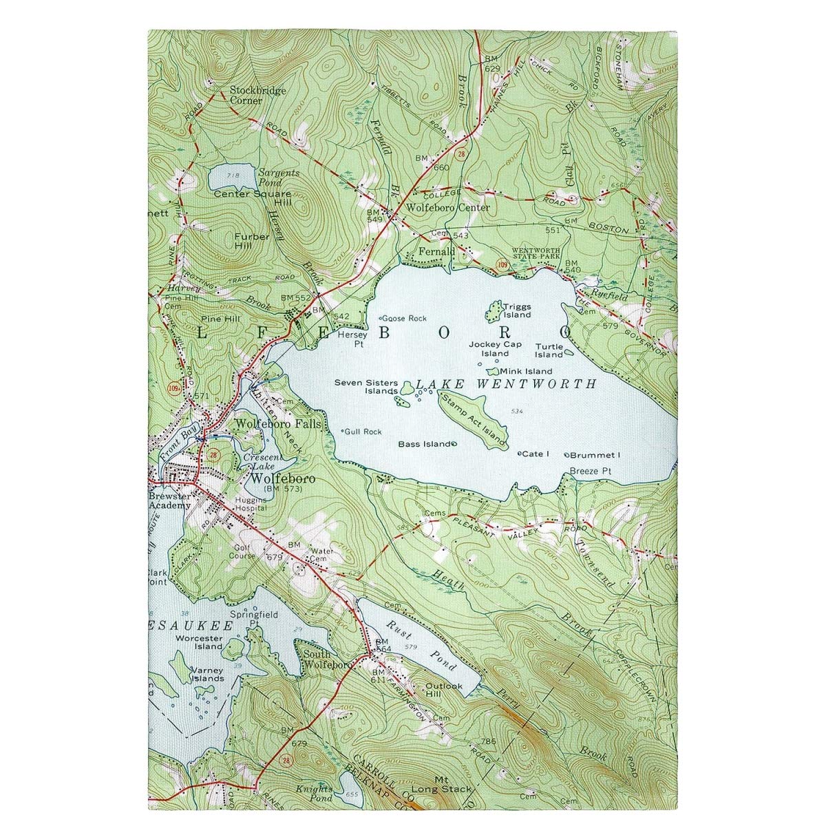Betsy Drake GT654 Lake Wentworth NH Nautical Map Guest Towel - Vintage Coastal Decor Bathroom Hand Towel for Beach House, Lake Cottage & Nautical Theme Home Decor