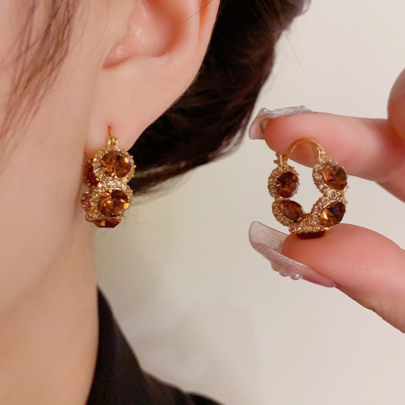 Sparkly Black Crystal Hoop Earrings for Women | 14K Gold Plated Fashion Jewelry Gift | Perfect for Parties, Weddings & Evening Events (Style A7487)