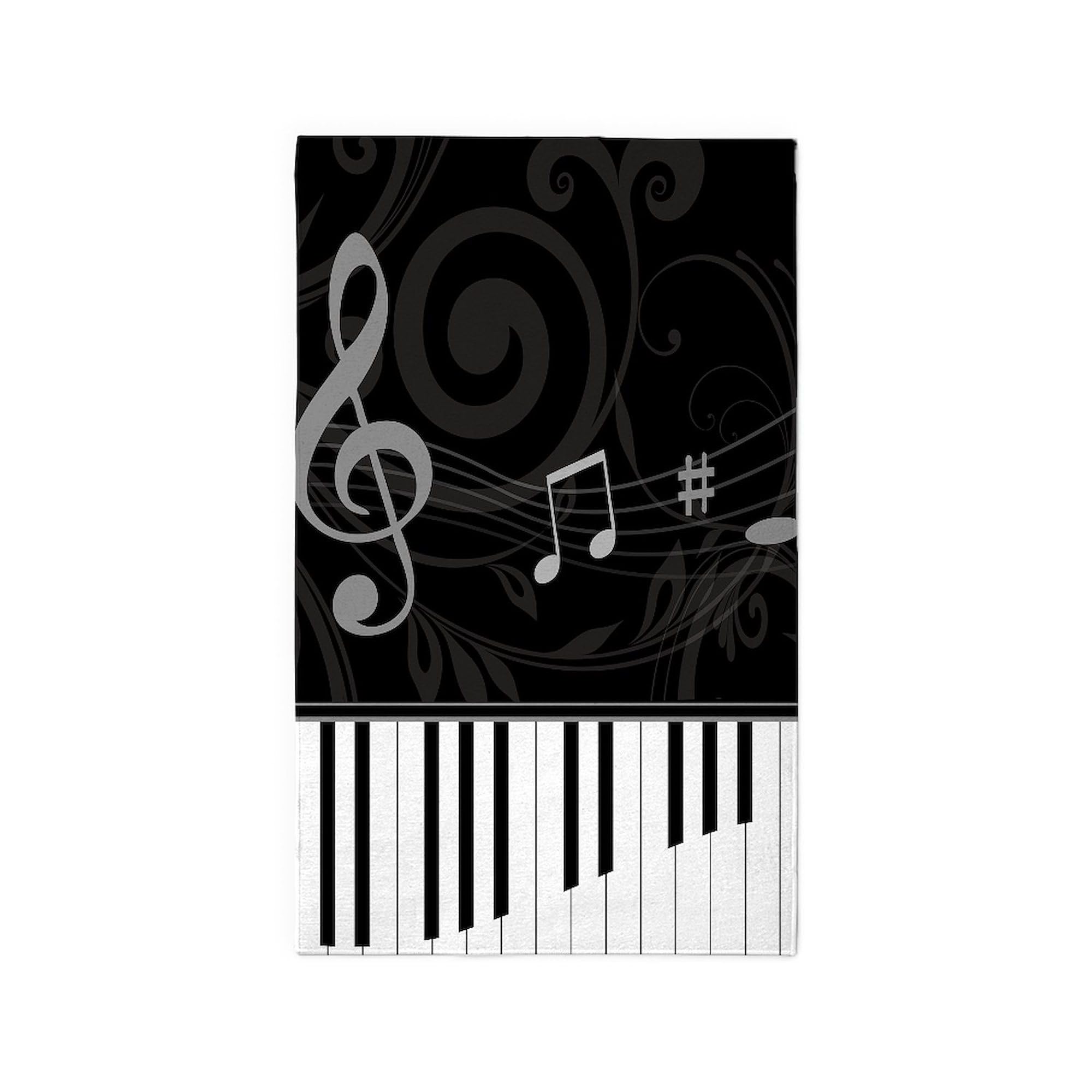 Whimsical Piano & Musical Notes Area Rug - Decorative Fabric Throw Rug for Living Room, Bedroom, or Music Studio - Non-Slip Soft Floor Mat