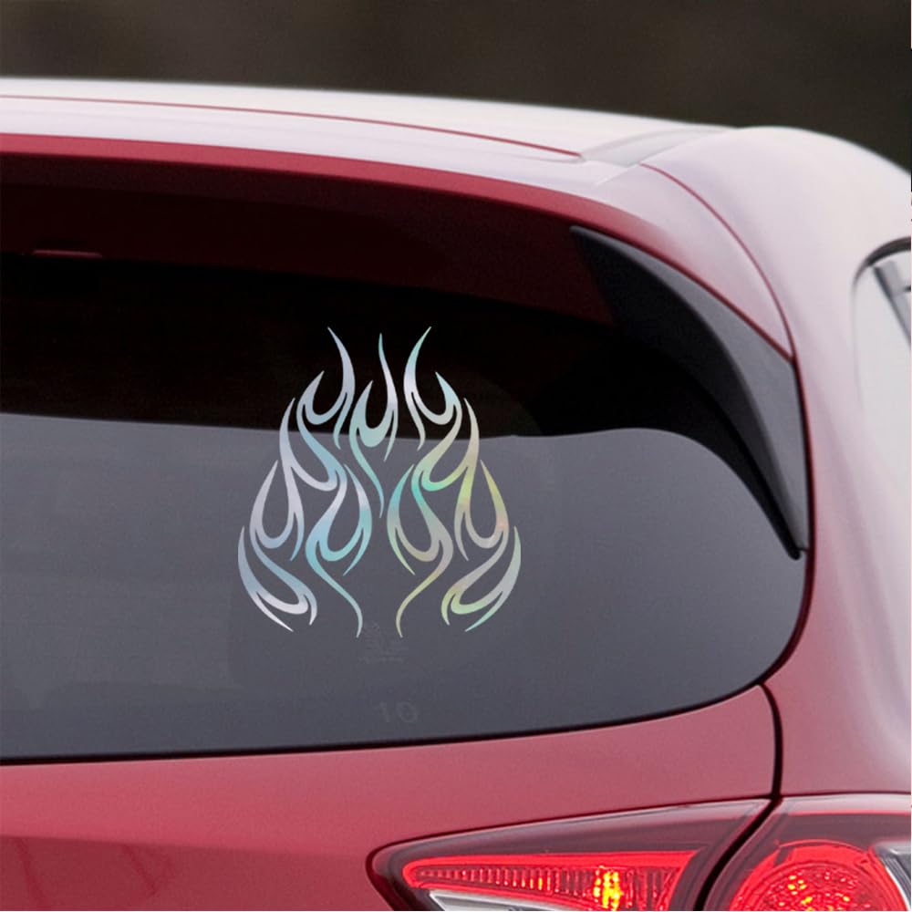 Holographic Flame Motorcycle Decals - Premium Waterproof Vinyl Stickers (Set of 2) for Helmets, Cars, Laptops & Home Decor - Durable Adhesive for Windows, Bumpers, Mugs & Walls