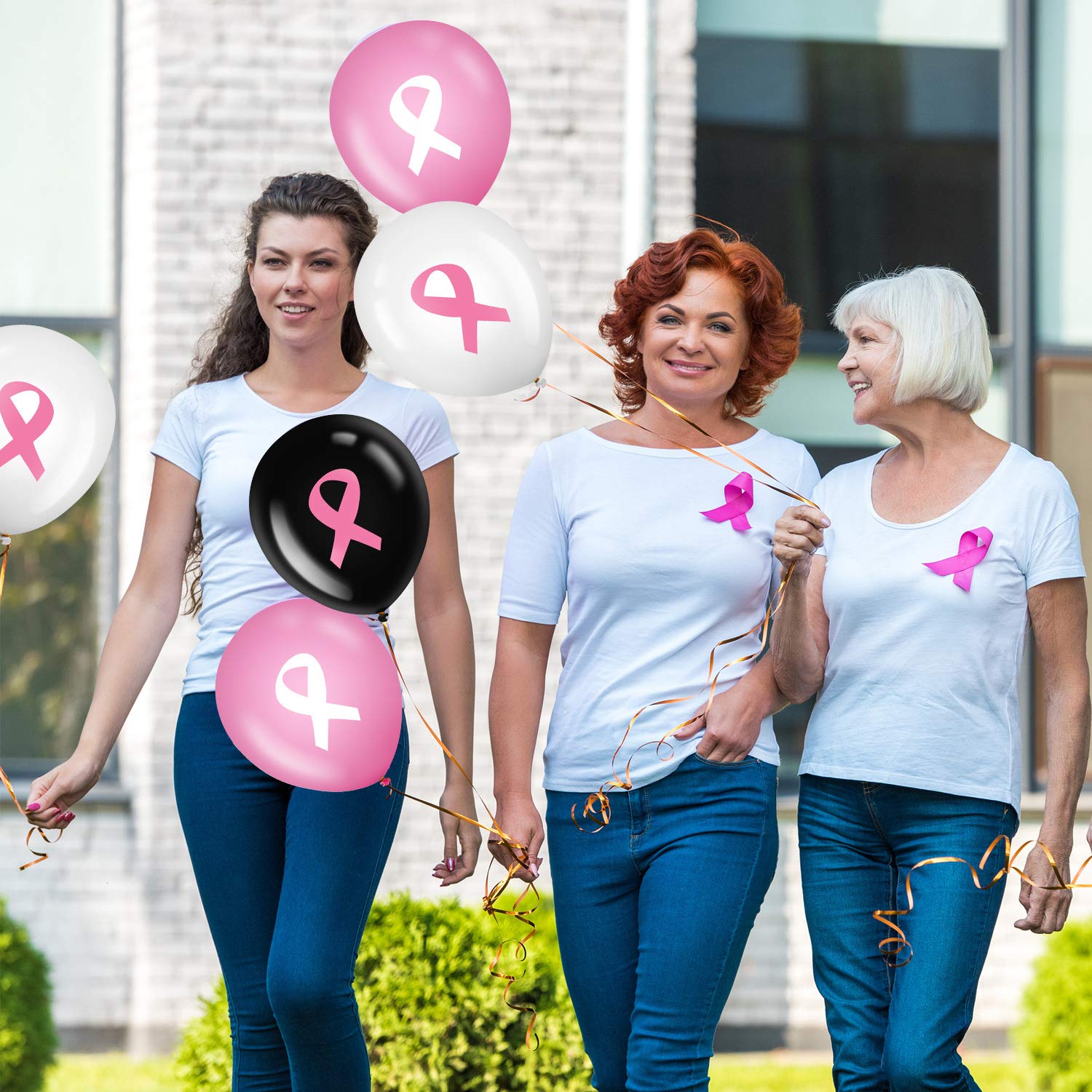 75-Piece Pink Ribbon Breast Cancer Awareness Balloons Set - 12 Inch Latex Balloons for Fundraising Events, Charity Parties, Survivor Celebrations & Awareness Campaigns (Pink, White, Black) - Perfect for Decorations, Memorials & Support Gatherings