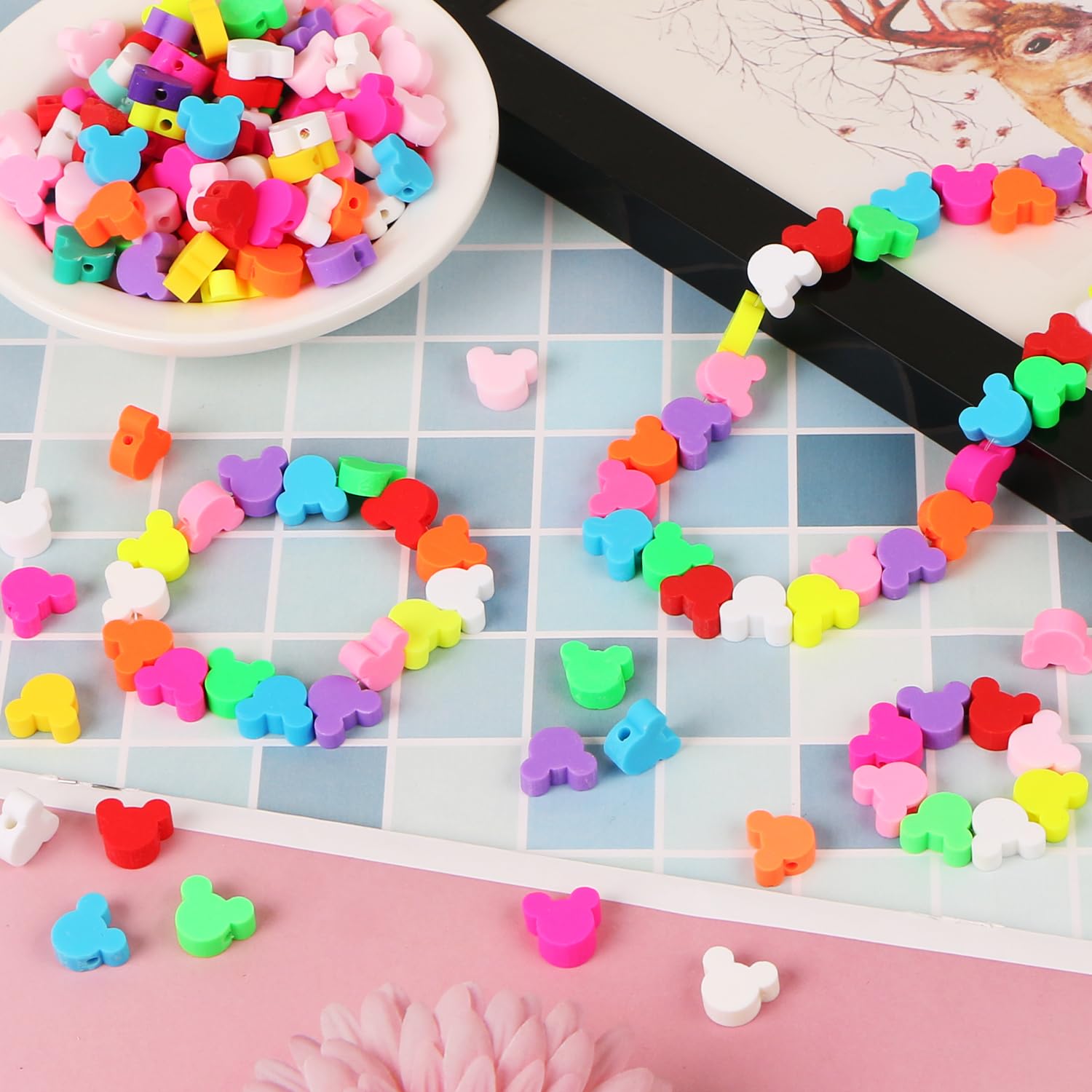 300 Pcs Mouse Head Beads for Jewelry Making - 10mm Polymer Clay Beads Bulk with Storage Box - Cute Spacer Beads for DIY Bracelets, Keychains, Necklaces - Perfect for Handmade Gifts & Craft Projects