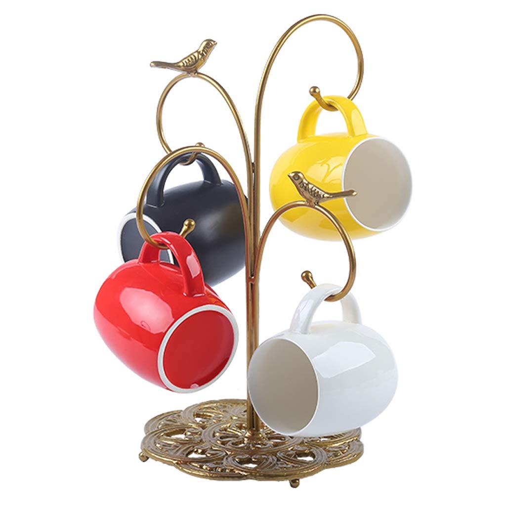 Stylish Gold Mug Rack with Cups - Space-Saving Tea Cup Hanger Holder for Kitchen & Coffee Bar - Durable Cup Storage Rack for Home, Office or Cafe Use - Perfect for Organizing Mugs, Glasses & Tea Cups