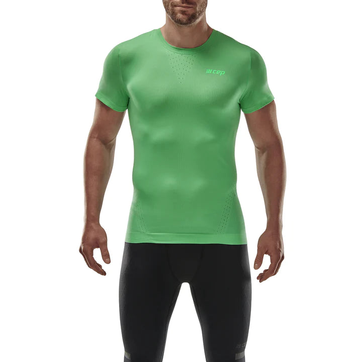 CEP Men's Run Ultralight Short Sleeve Shirt - Green | Moisture Wicking Athletic Top for Running, Hiking & Outdoor Sports