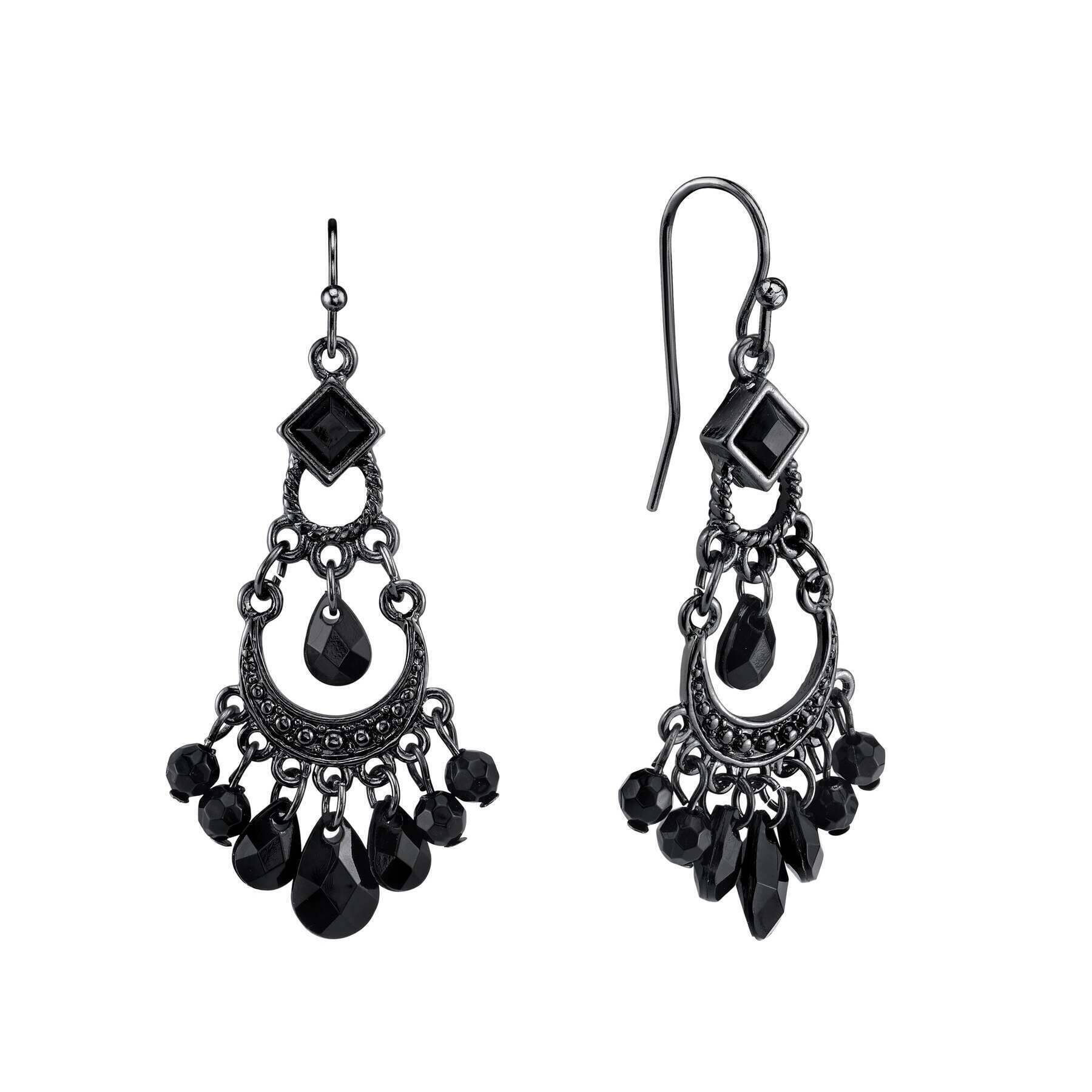 1928 Jewelry Black Crescent Briolette Chandelier Earrings - Elegant Dangle Earrings for Women, Perfect for Evening Parties, Weddings & Special Occasions