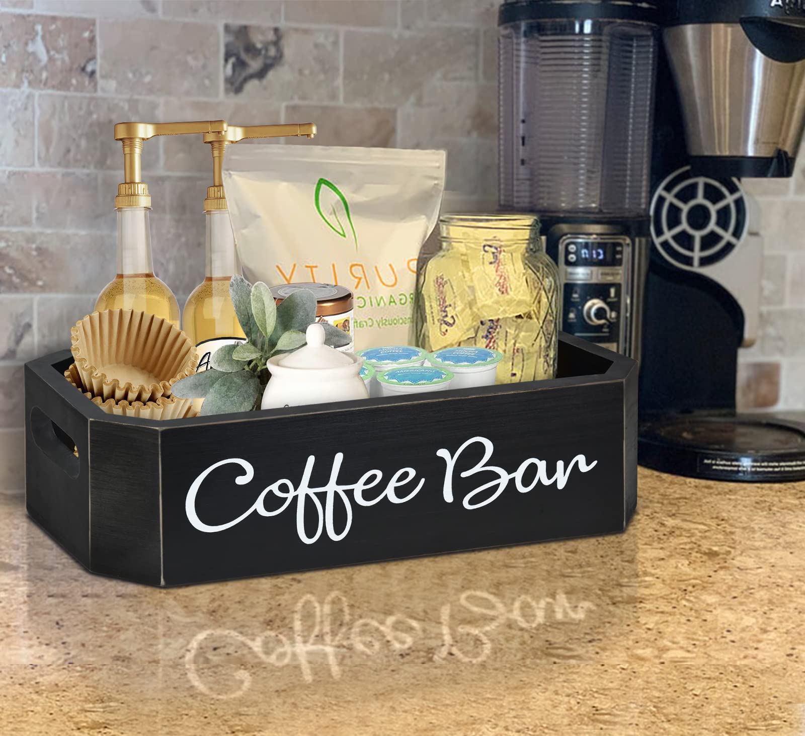 Countertop Coffee Station Organizer - Coffee Pod Holder & Storage Bin for Keurig K-Cups - Black Coffee Bar Accessories Set for Home Kitchen Decor & Office Break Room