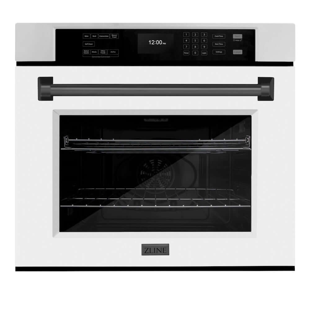 ZLINE Autograph Edition 30 Inch Stainless Steel Single Wall Oven with True Convection, Air Fry & Self-Clean - White Matte Door & Matte Black Handle (WASZ WM 30 MB) | Professional Kitchen Appliance for Baking, Roasting & Air Frying
