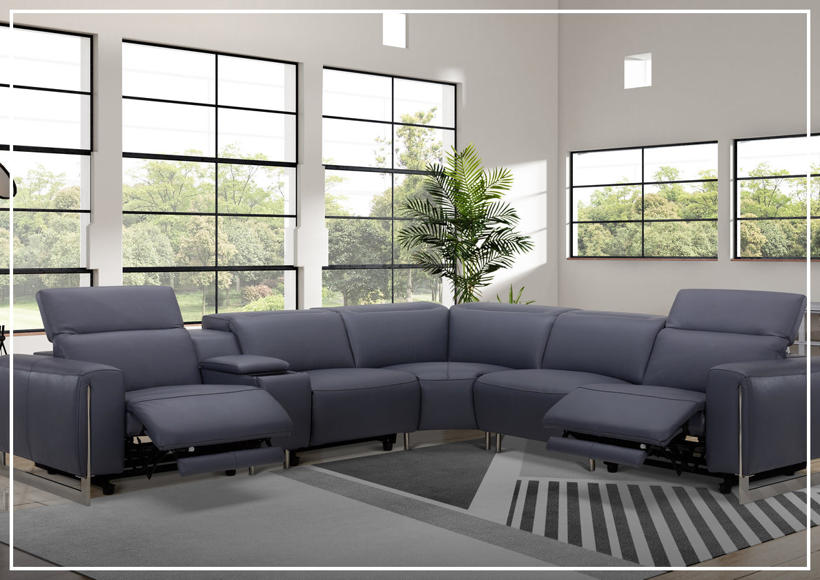 Gio Italia Picasso 6-Piece Motion Recliner Sectional Sofa Set with Power Recline & Cup Holders - Modern L-Shaped Living Room Furniture for Home Theater & Family Gatherings