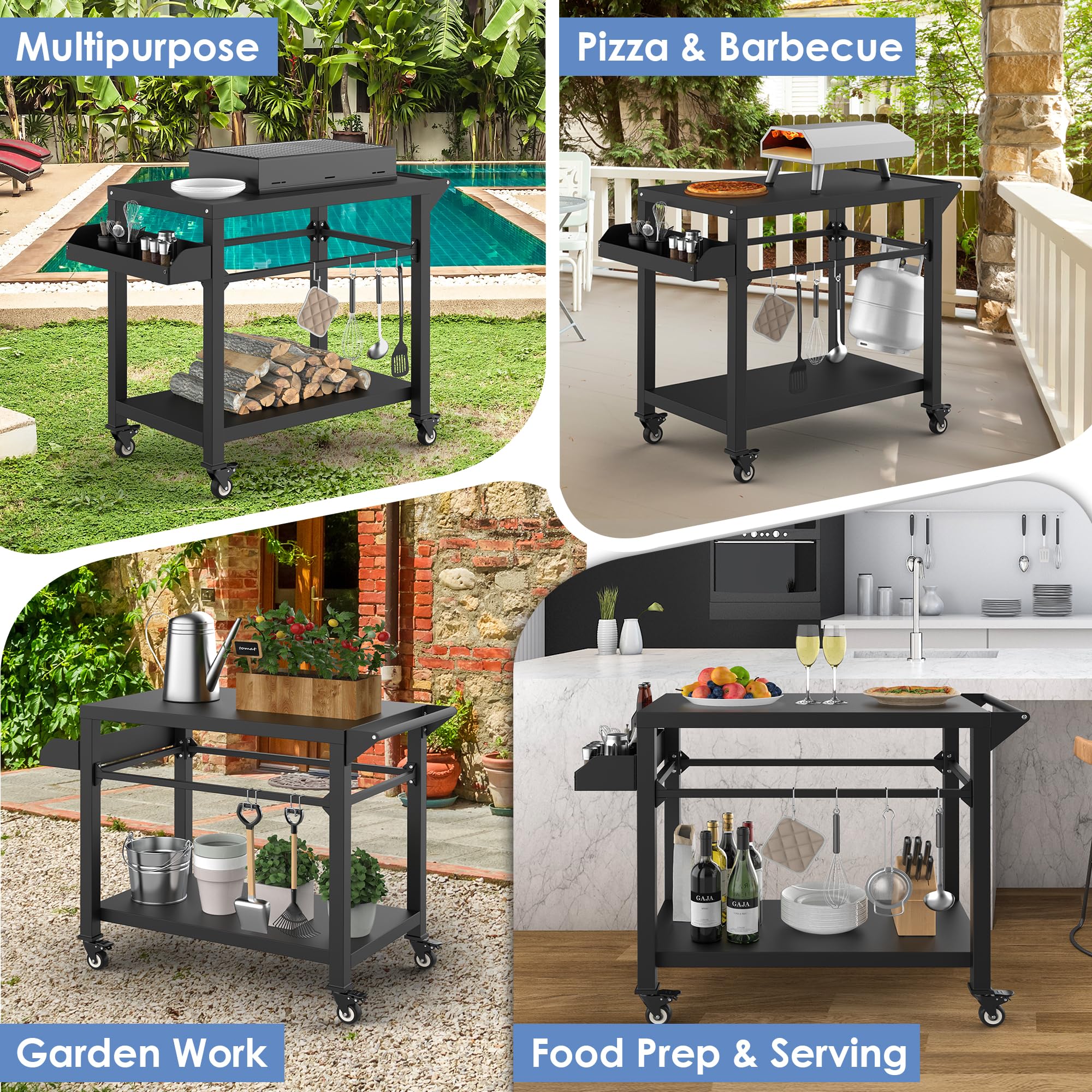 Heavy Duty Xilingol Outdoor Grill Cart with Cover & Wheels - Portable BBQ Prep Table for Pizza Oven, Backyard Cooking, Camping & Parties | Patio, Garden & Tailgating Use