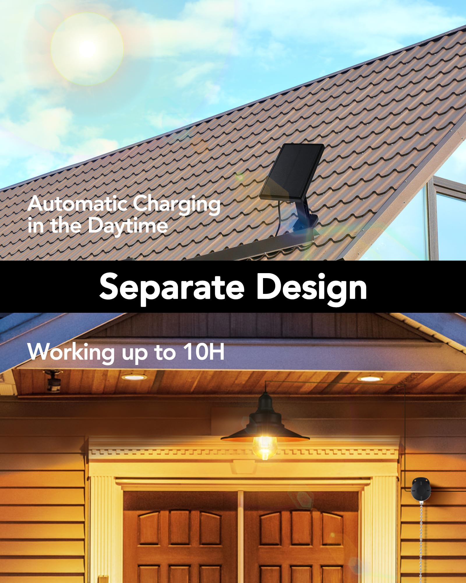 Solar Powered Pendant Light - IP65 Waterproof Metal Hanging Chandelier for Indoor & Outdoor Use - Perfect for Garden, Gazebo, Barn, Chicken Coop & Shed Lighting with Easy Pull Cord