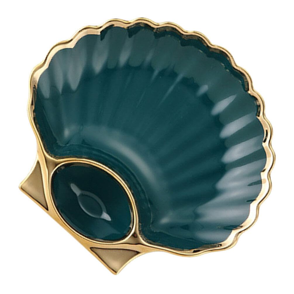 DOITOOL Ceramic Sushi Plate with Sauce Compartment - Seashell Shaped Japanese Sushi Serving Dish for Sushi, Dumplings & Snacks - Elegant Home & Kitchen Dinnerware (Green) | Perfect for Parties, Restaurants & Asian Cuisine Lovers