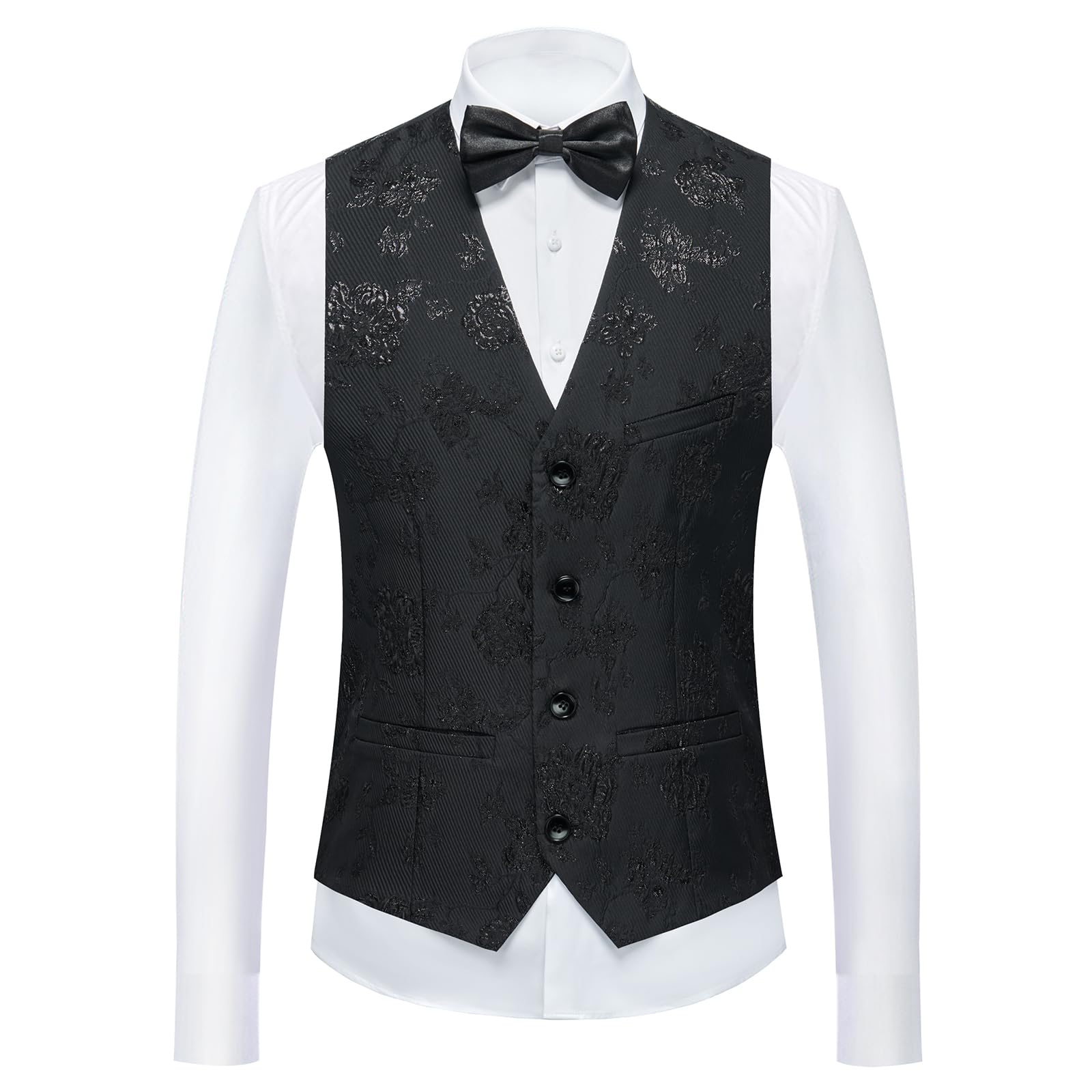 **Men's 3-Piece Tuxedo Suit Set - Regular Fit Floral Pattern Blazer, Waistcoat & Pants | Formal Wear for Weddings, Prom & Special Occasions**