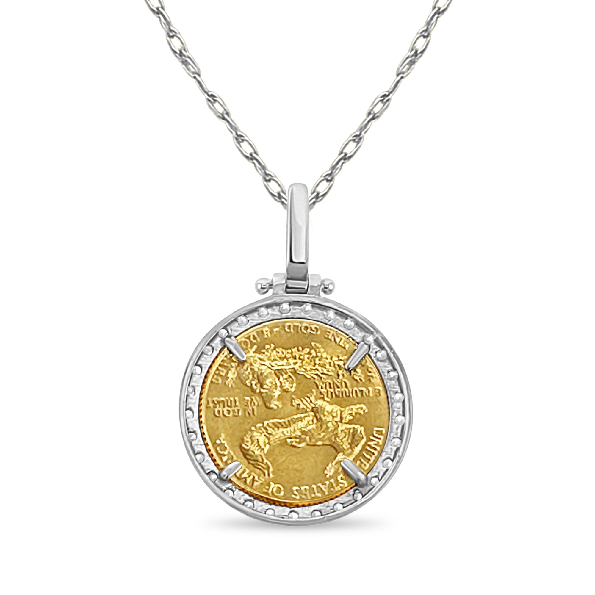 1/10OZ 14K Gold Shared Prong Diamond Halo Necklace with Lady Liberty Pendant - Elegant Jewelry Gift for Women, Perfect for Anniversaries & Special Occasions