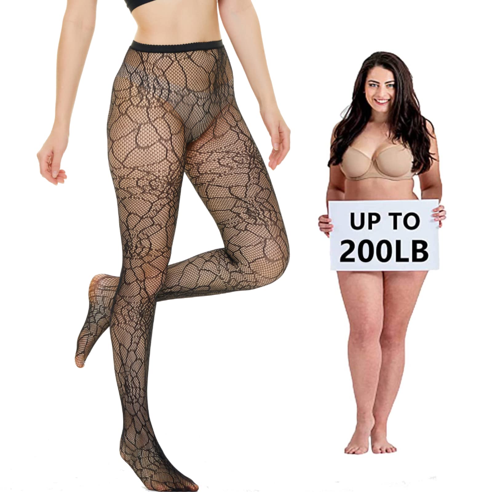 WEANMIX Women's Fishnet Stockings - Lace Patterned High Waist Tights & Pantyhose - Sexy Fishnets for Party, Cosplay & Night Out
