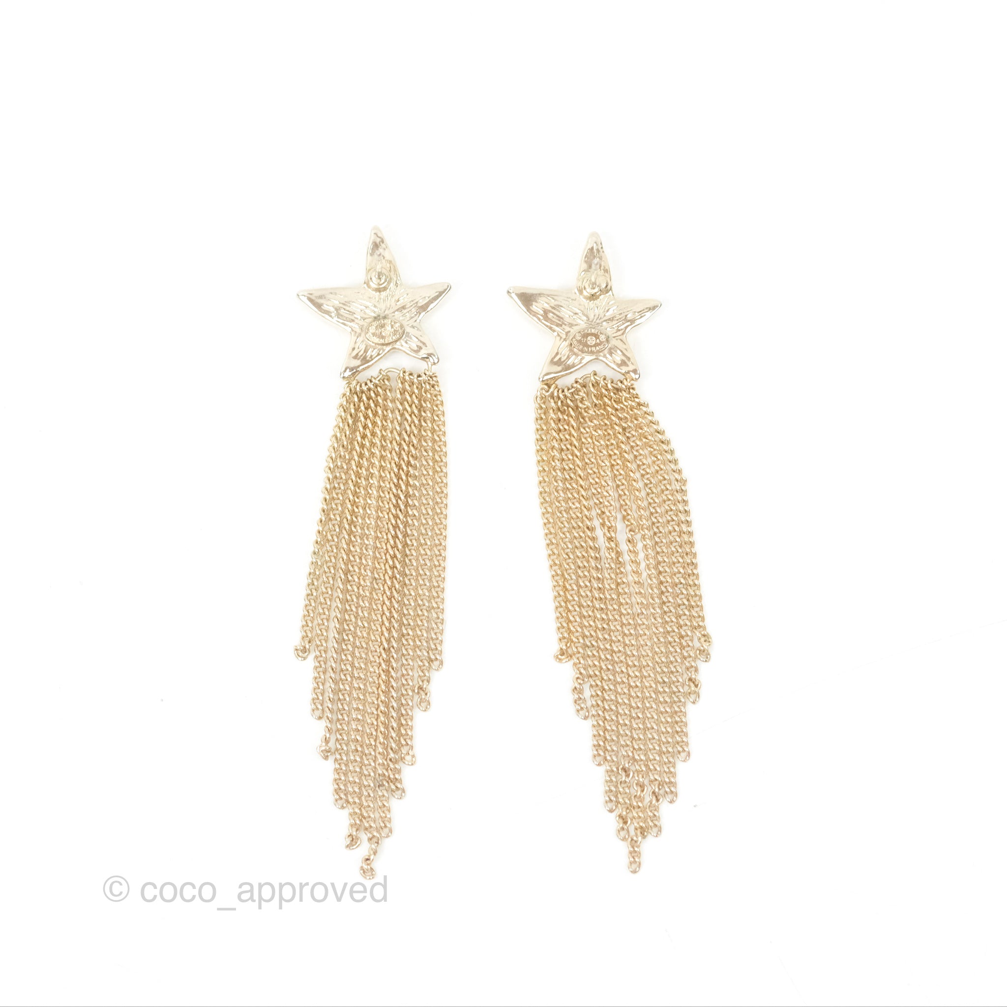 Chanel CC Crystal Star Drop Earrings in Gold Tone - 17A Collection | Elegant Luxury Jewelry for Women, Perfect for Parties, Weddings & Special Occasions