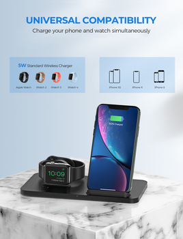 PA193A 2-in-1 Wireless Charging Stand for iPhone & Android - Fast Qi Charger for Desk, Nightstand, Office & Home Use