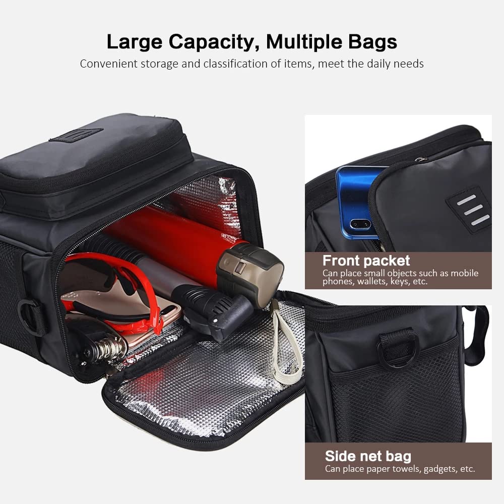 Waterproof Bike Handlebar Bag with Touchscreen Phone Holder - High Capacity Front Bicycle Basket for Cycling, Commuting, Hiking & Outdoor Adventures - Universal Fit Black Cycling Accessory for Phone, Keys & Essentials
