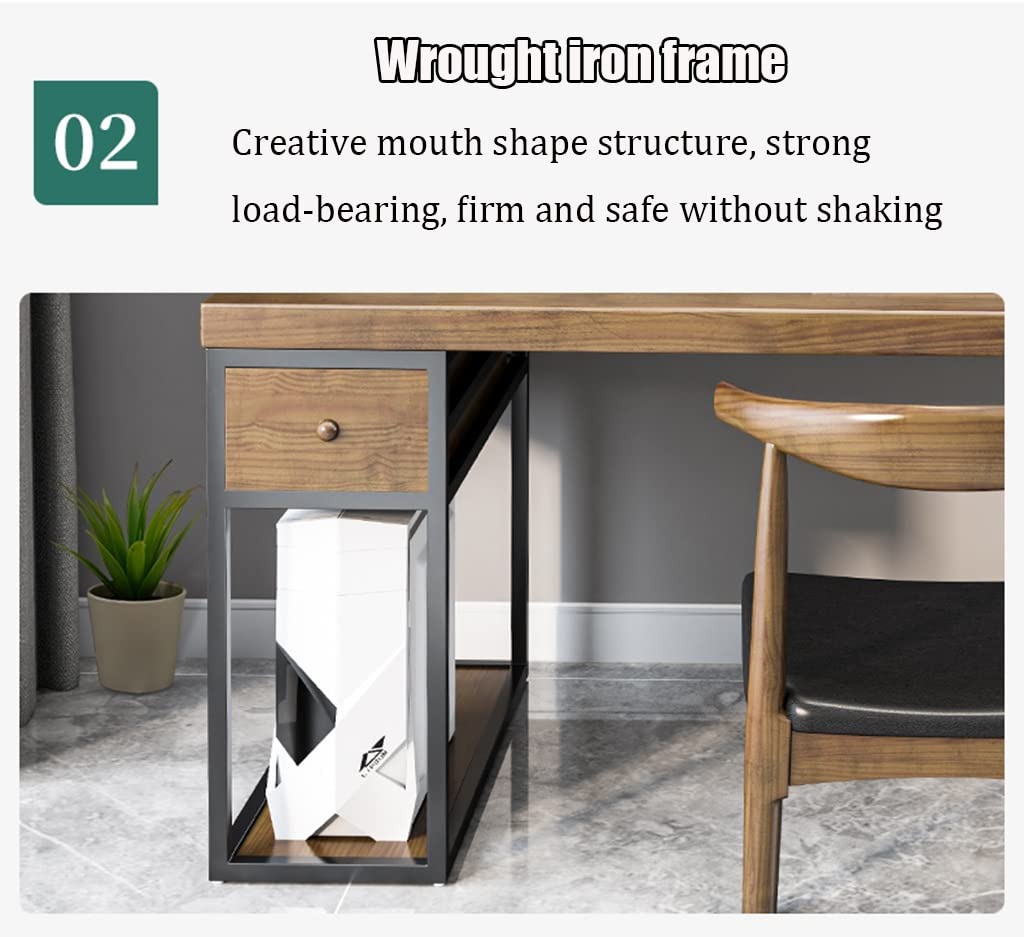 Solid Wood & Metal Computer Desk with Storage Drawer & Chair Set - 160x70x75cm Home Office Desk for Work, Study, Gaming & Writing - Ergonomic Workstation for Small Spaces