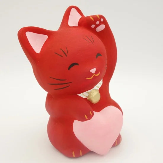 Authentic Japanese Maneki Neko Lucky Cat Figurine - Nagahama Doll Red Beckoning Cat for Good Fortune | Perfect for Home Decor, Office Feng Shui & Gift Giving