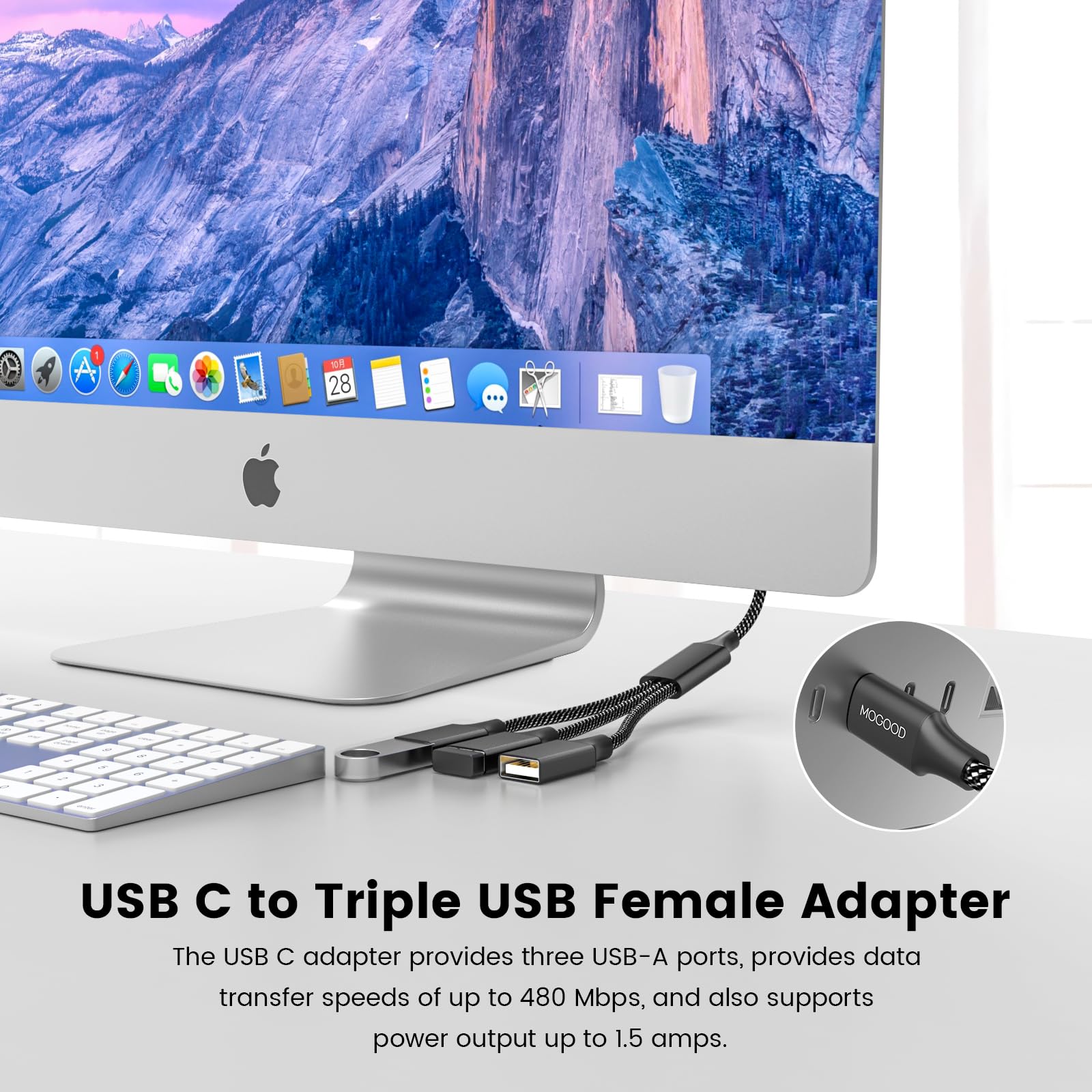 USB C to 3 USB A Female Splitter Adapter - 3-Port USB 2.0 Hub Converter for MacBook, iPad Pro/Air, Surface Go, PC & Laptop - Perfect for Charging Multiple Devices Simultaneously