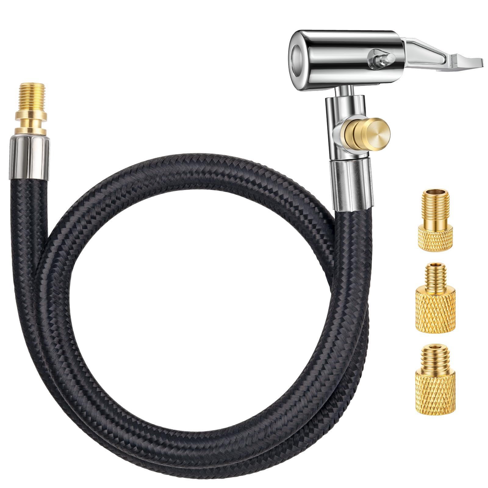 20 Inch Heavy Duty Tire Inflator Hose Adapter - Self-Locking Air Chuck with Schrader & Presta Valve Adapters - Quick Connect for Air Compressors & Pumps - Perfect for Cars, Bikes, Motorcycles & RVs