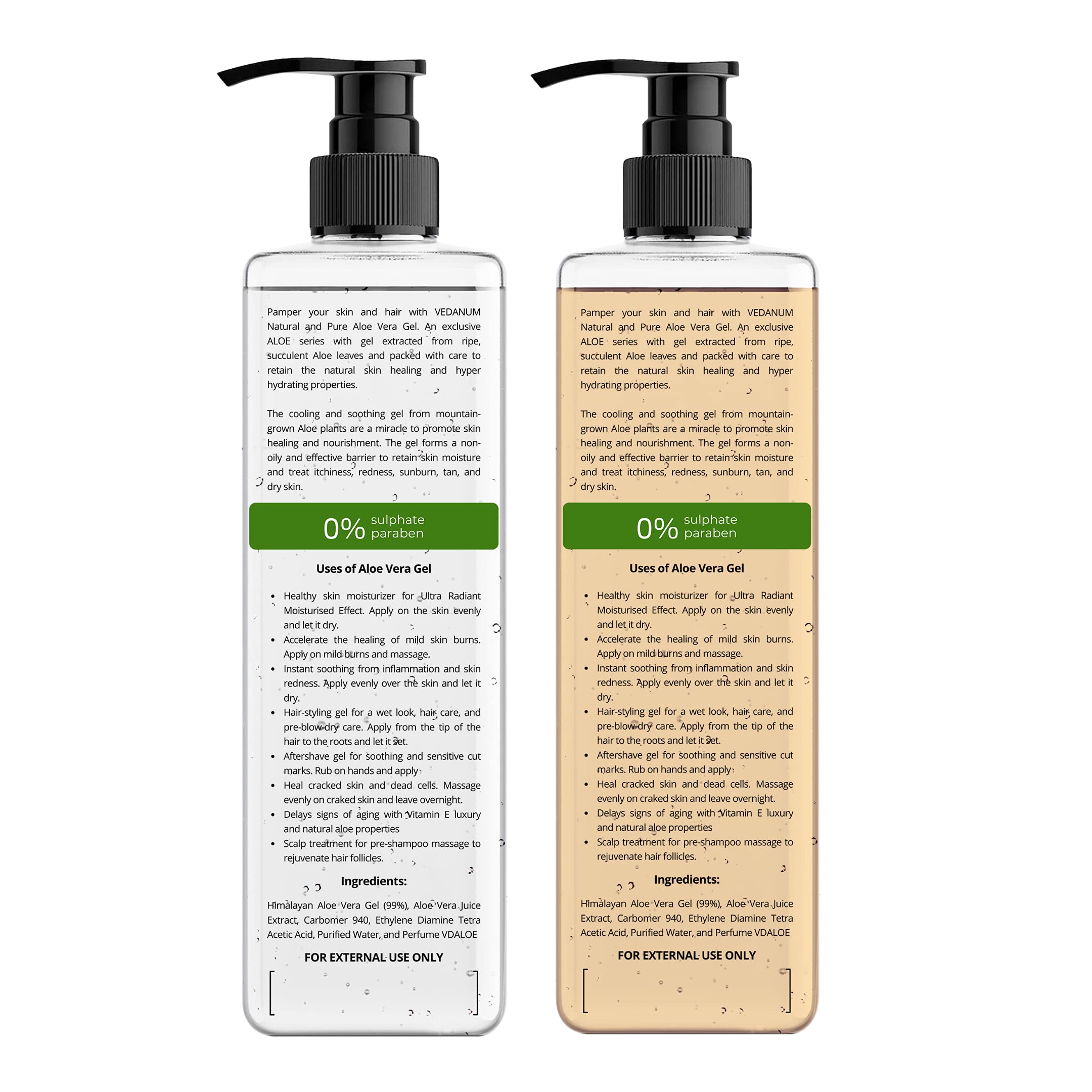 VEDANUM Fresh Cut Natural Aloe Vera Gel & Turmeric Gel Combo - 200ml x 2 Pack for Skin Hydration, Nourishment, Hair Care & Cosmetics | Soothing Sunburn Relief, Daily Moisturizer & Scalp Treatment
