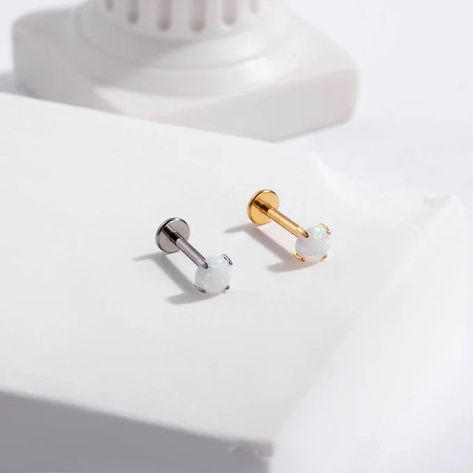 16G Titanium Opal Flat Back Lip Stud Piercing Jewelry - Hypoallergenic Body Jewelry for Lip, Nose, Ear Cartilage | Perfect for Everyday Wear, Parties & Special Occasions