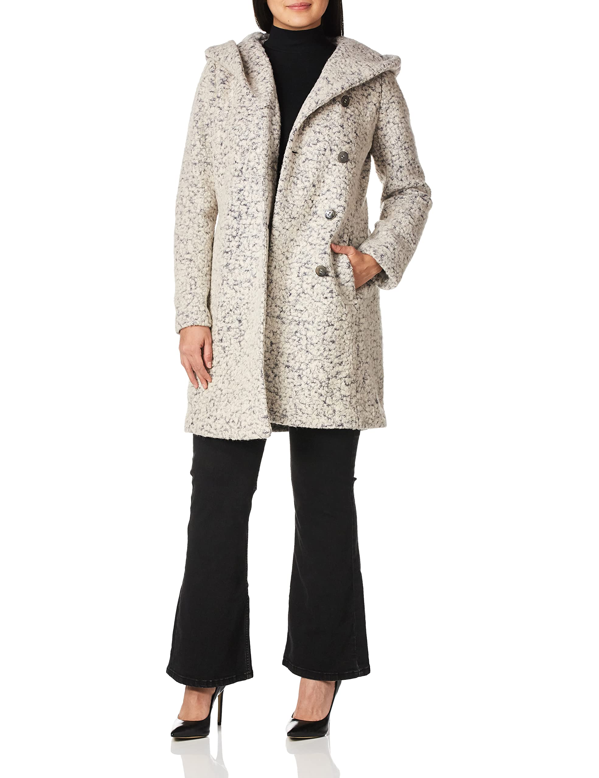 Cole Haan Women's Signature Dropped Shoulder Front Button Coat - Classic Wool Blend Winter Coat for Office & Formal Occasions