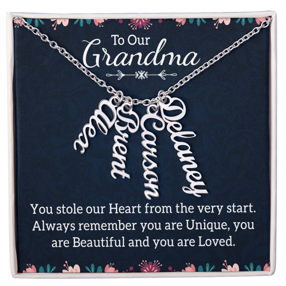 Personalized Vertical Name Necklace - Thoughtful Gifts for Grandma from Grandkids | Perfect for Birthdays, Mother's Day & Family Celebrations