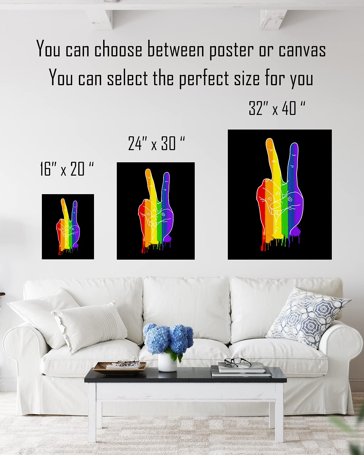 Peace Sign LGBTQ Wall Art - Pride Room Decor - Inspirational Canvas for Gay, Bi, Lesbian & Trans - 32x40 Ready to Hang - Perfect for Bedroom, Living Room & Pride Events