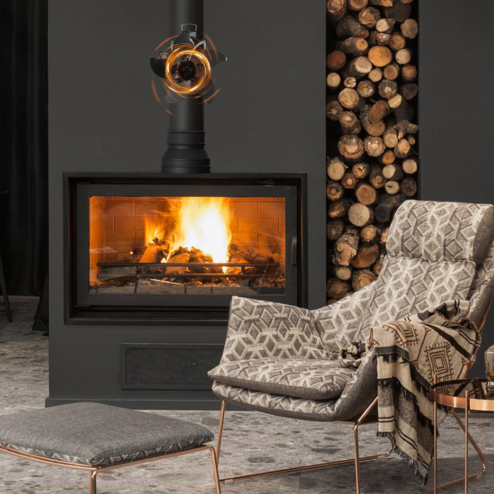 Awakentti 5-Blade Heat Powered Stove Fan - Silent Non-Electric Fireplace Fan for Wood Burner & Log Stove | Efficient Eco-Friendly Heating Solution for Home, Cabin & RV Use