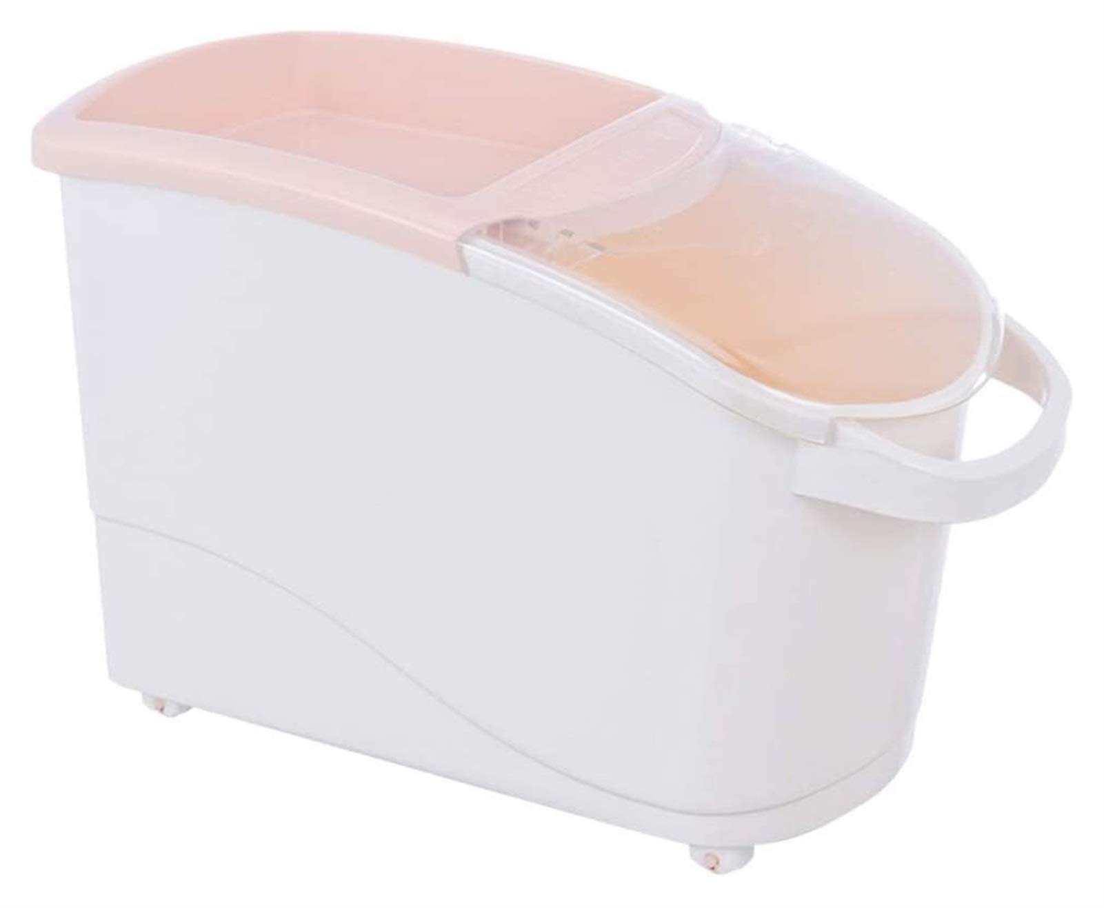 YUESFZ 12.5KG Rice Storage Container with Measuring Cup - Airtight Food Storage Bin with Creative Pulleys for Kitchen, Pantry Organization (47x23x30.5cm, Large, Pink) - Perfect for Storing Rice, Flour, Cereal & Dry Goods