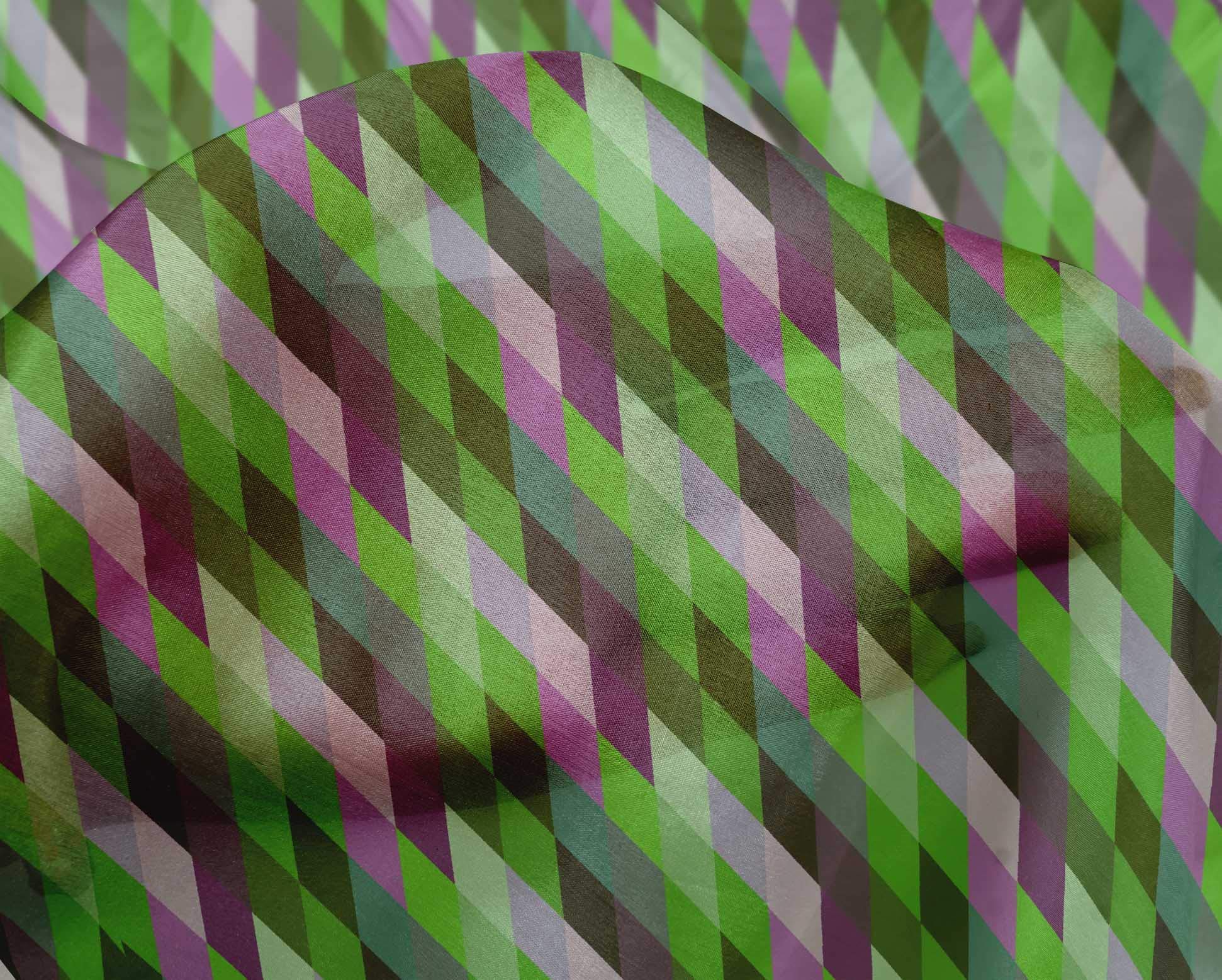 Premium Silk Tabby Green Argyle Check Fabric by The Yard - 42