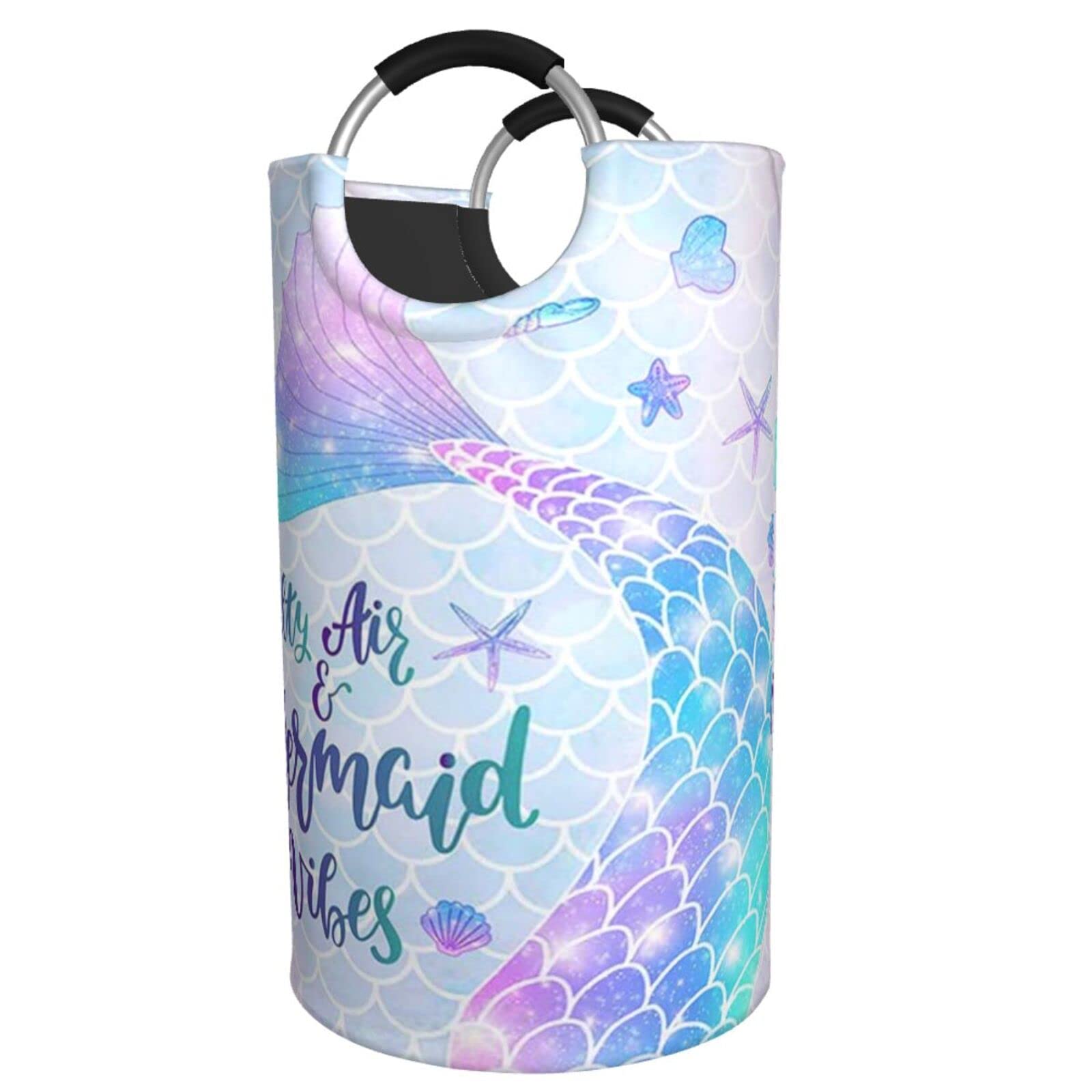 Collapsible Laundry Basket with Mermaid Tail Design - Durable Clothes Hamper for Dirty Laundry Storage - Glittery Purple & Pink Galaxy Pattern - Perfect for Bedroom, Bathroom, and Dorm Organization