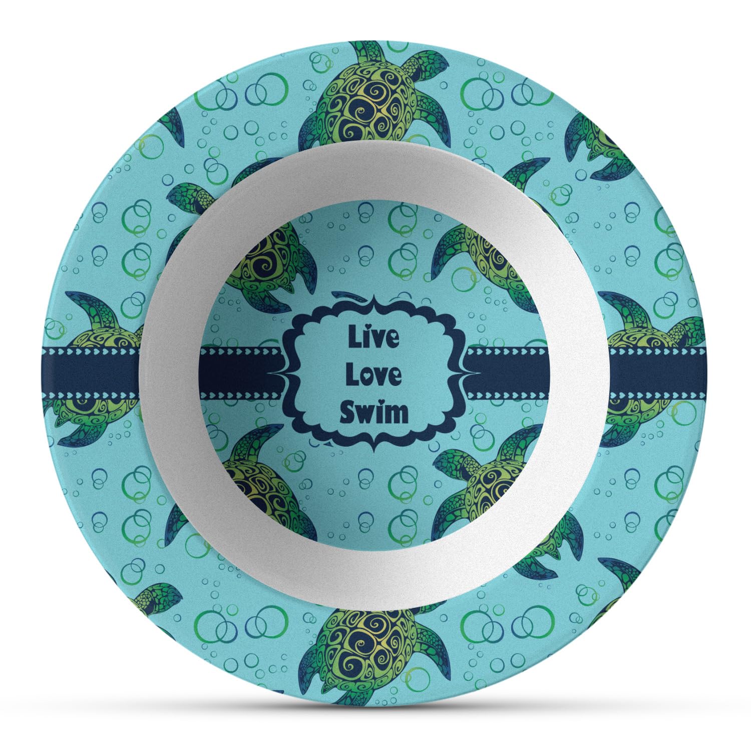 Personalized Sea Turtles Plastic Bowl - Microwave & Dishwasher Safe - Durable Composite Polymer - Perfect for Kids Meals, Beach Picnics & Home Decor