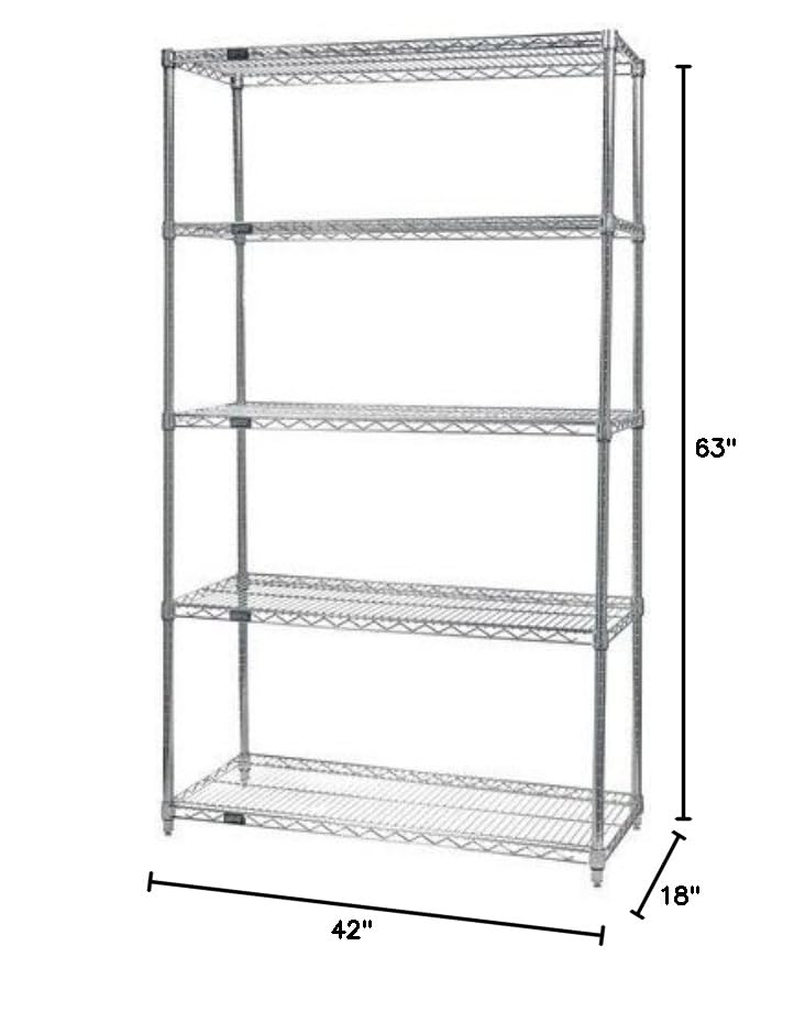 5-Tier Stainless Steel Wire Shelf - 18x42x63