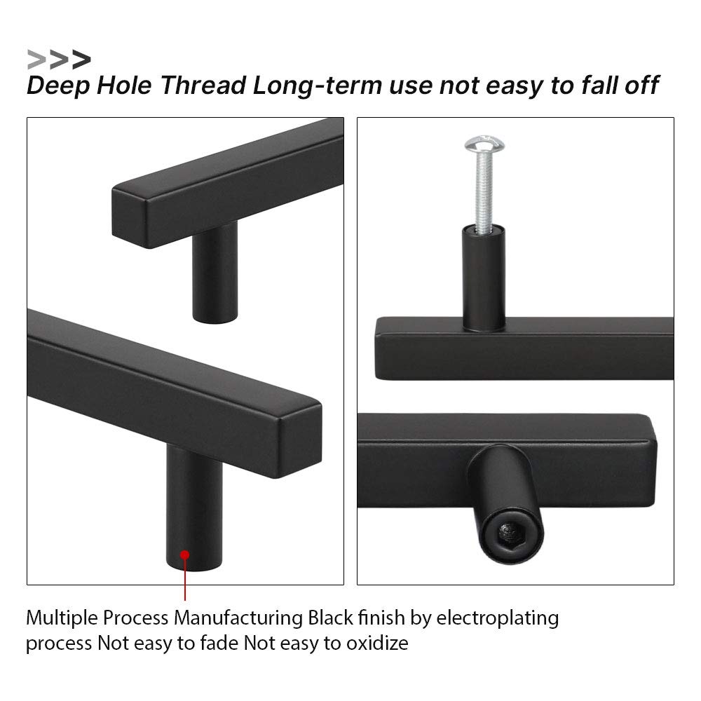 Stainless Steel Cabinet Handles 5 Inch Drawer Pulls - PHJ22BK128 T-Bar Kitchen Cupboard Hardware for Dresser, Wardrobe & Bathroom Storage (Set of 10) - Modern Home Upgrade for Cabinets & Furniture