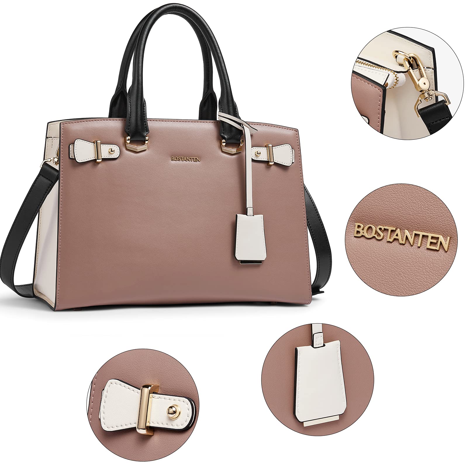 BOSTANTEN Women's Genuine Leather Handbag - Designer Satchel Purse with Top Handle, Shoulder Strap & Crossbody Strap - Elegant Tote for Work, Travel & Everyday Use