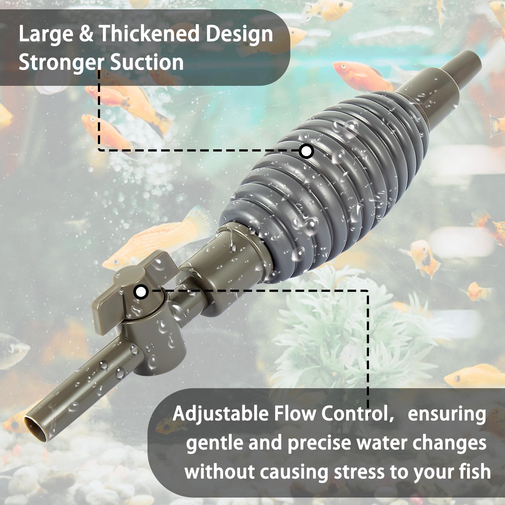 Ponpon Aquarium Gravel Cleaner - Manual Siphon Vacuum for Fish Tank Sand & Gravel Cleaning with Water Changer Function | Perfect for Freshwater & Saltwater Tank Maintenance
