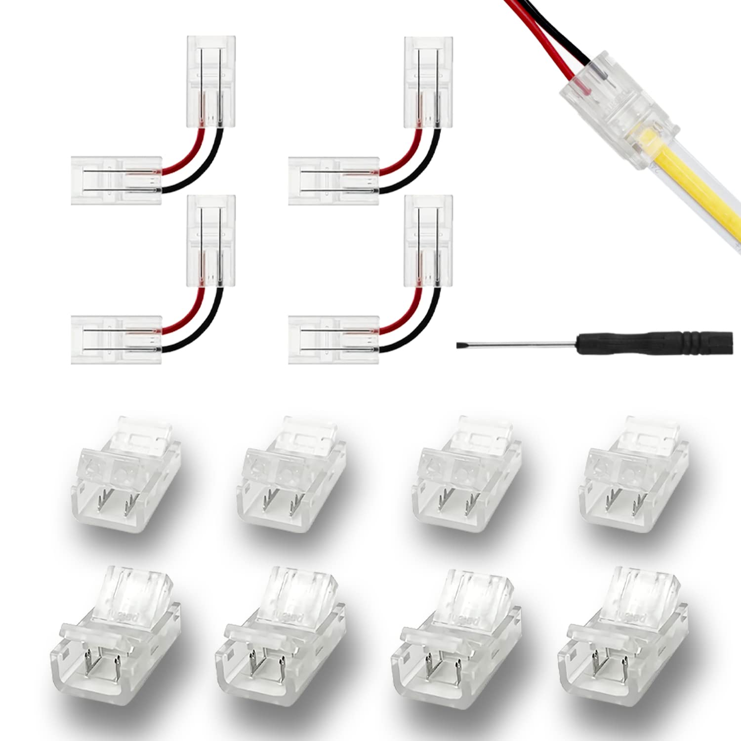 Waterproof 2-Pin 8mm LED Strip Connectors - 12PCS for SMD 5050/5630 Monochrome LED Light Strips - Indoor/Outdoor Use for Home, Kitchen, Cabinet, and DIY Lighting Projects