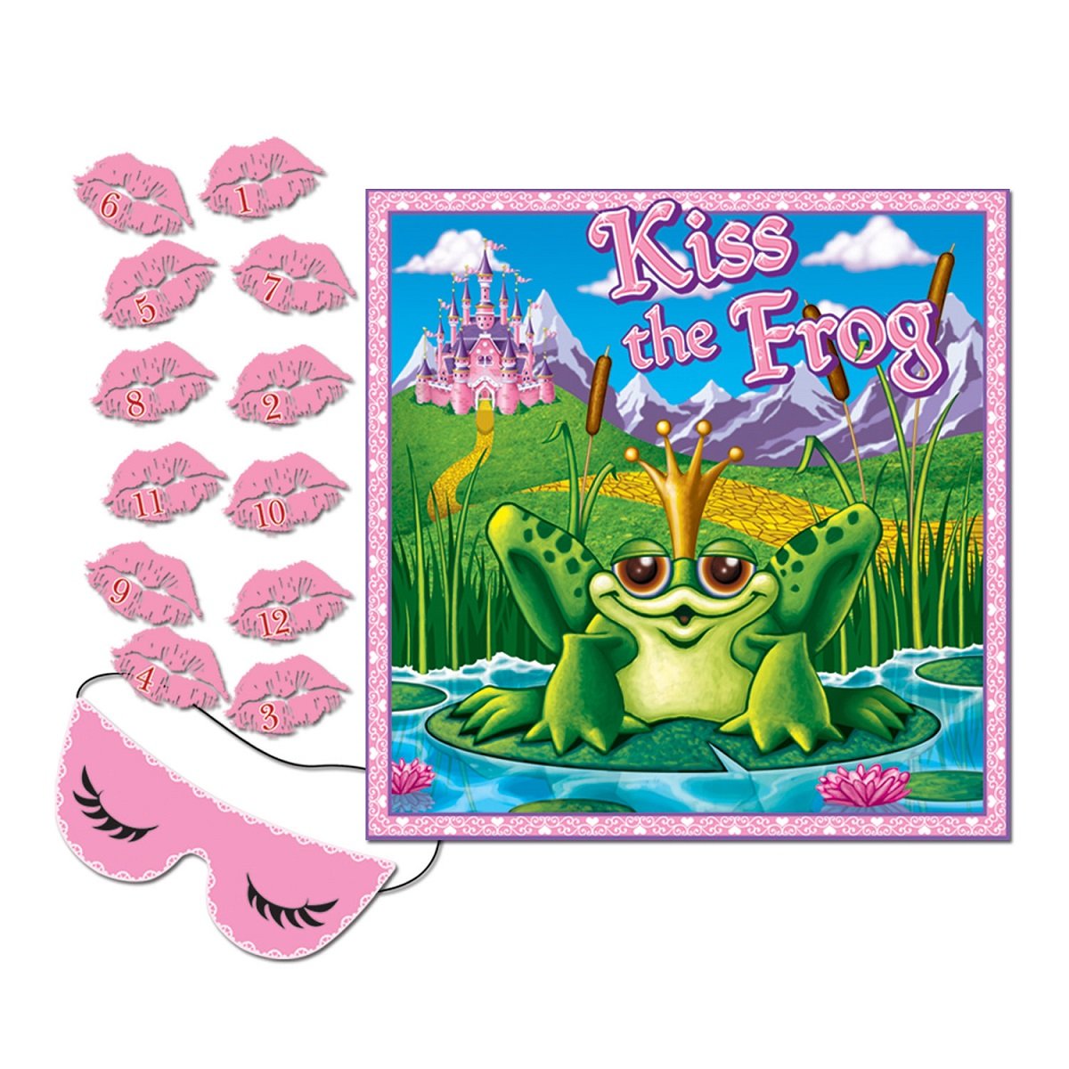 24-Pack Pink Princess Pin The Kiss on The Frog Party Game Set for Kids Birthday, Baby Shower, and Fairy Tale Themed Events
